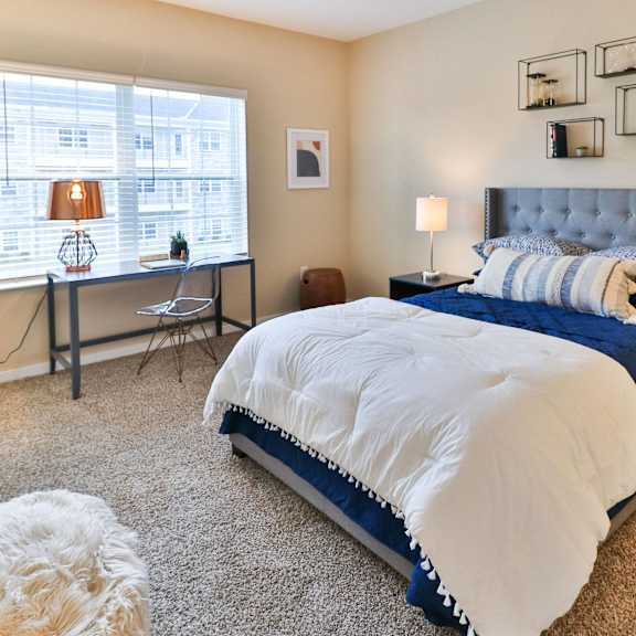 the preserve at ballantyne commons bedroom with large bed and windows