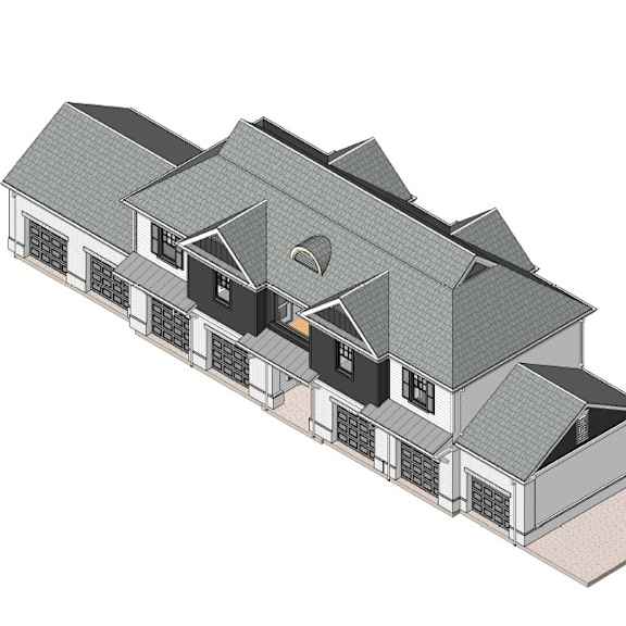 a grayscale drawing of a house with a pitched roof and a chimney.