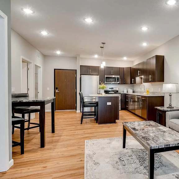 Thumbnail 5 of 10 a living room and kitchen. Circle Pines, MN Lexington Lofts