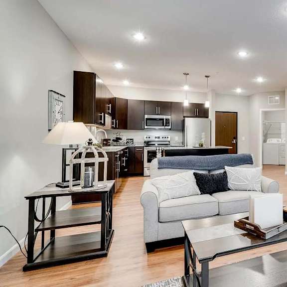 Thumbnail 6 of 12 a living room with a couch and a table. Circle Pines, MN Lexington Lofts