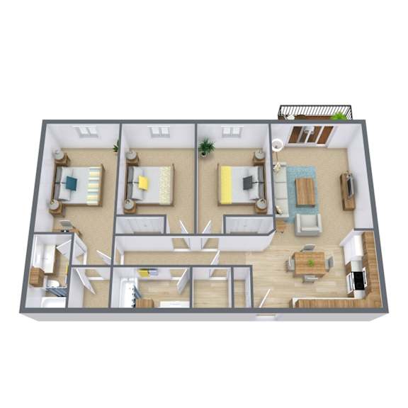 Thumbnail 1 of 2 Lake Crest Apartments in West Fargo, ND | Three Bedroom Floor Plan 32A
