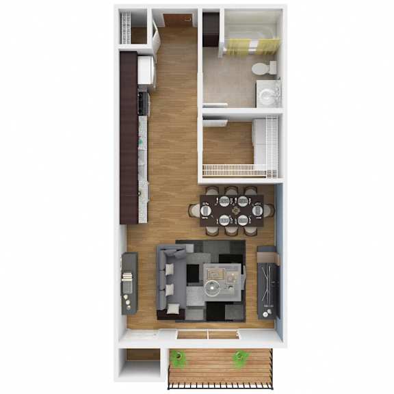 Thumbnail 1 of 7 a stylized floor plan with a bedroom and a living room. Circle Pines, MN Lexington Lofts