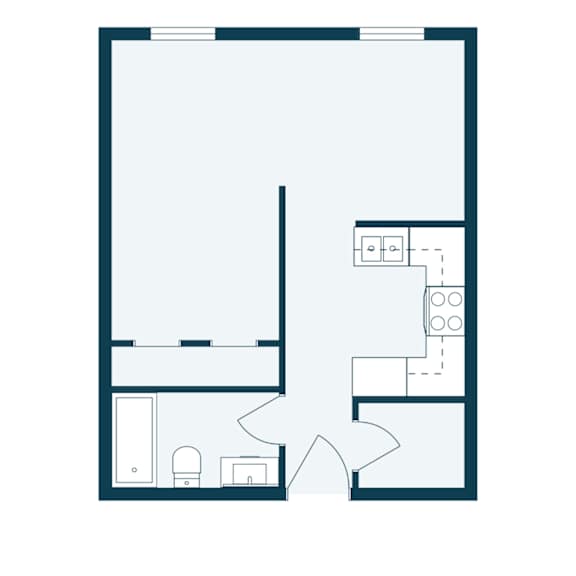 Thumbnail 2 of 2 A floor plan of a room with a kitchen area and a bathroom.