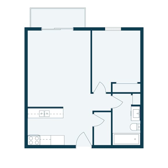 Thumbnail 2 of 2 A floor plan of a house with a kitchen, living room, and two bedrooms.