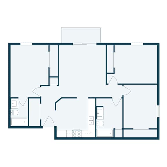 Thumbnail 2 of 2 A floor plan of a house with a kitchen, living room, and two bedrooms.