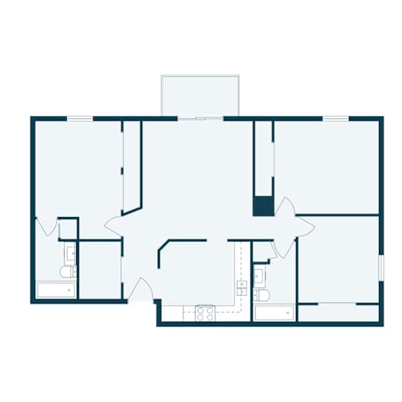 Thumbnail 2 of 2 A floor plan of a house with a kitchen, living room, and two bedrooms.
