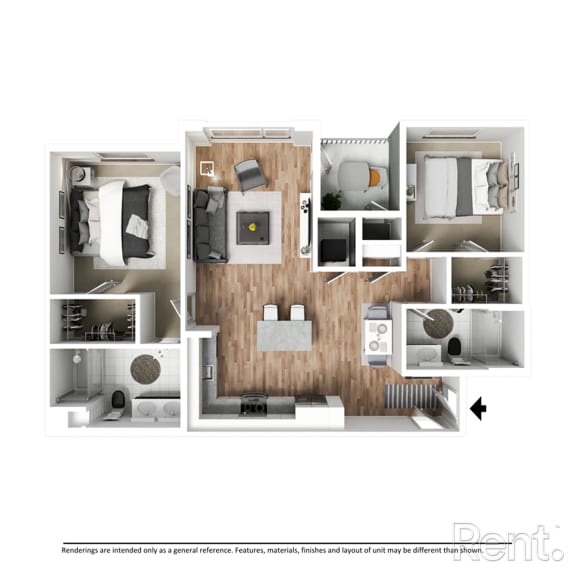 Thumbnail 1 of 8 FP B1 with furniture at Westbury Apartments, California