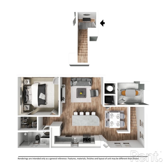 Thumbnail 1 of 8 Plan A3 with furniture at Westbury Apartments, Rancho Cucamonga, California