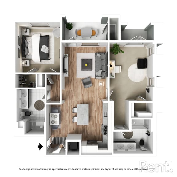Thumbnail 1 of 8 Plan B2C with furniture at Westbury Apartments, Rancho Cucamonga, CA