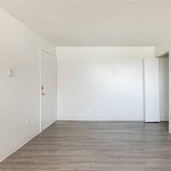 vacant model living room area and wood floors