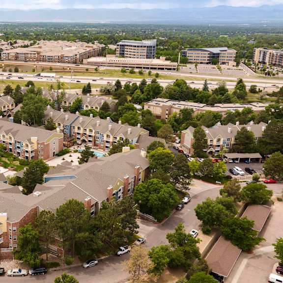 an aerial view of an apartment complex in the city
