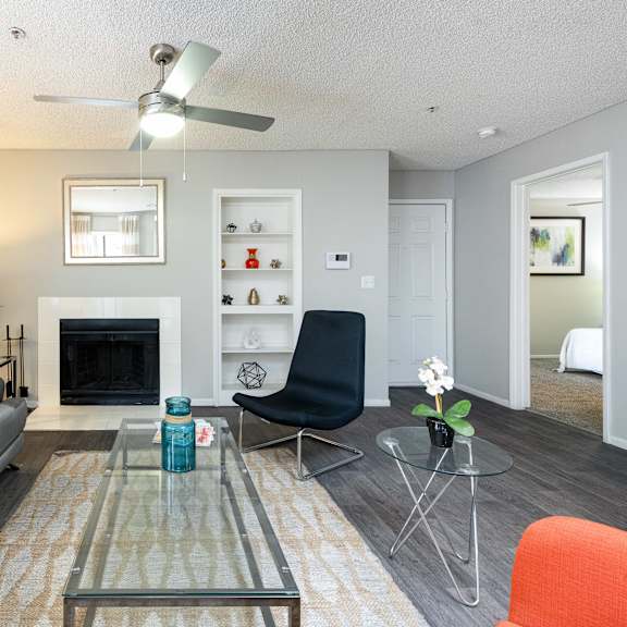 a living room with a couch and a coffee table