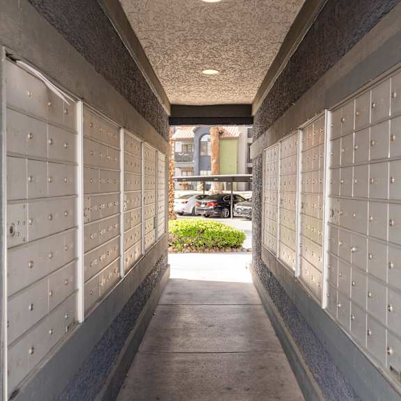 a row of lockers on the side of a building
