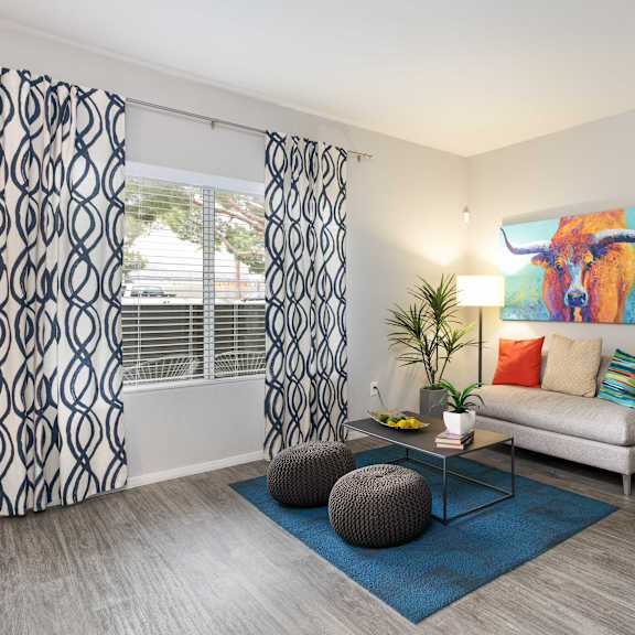 our apartments offer a living room with a couch and a window