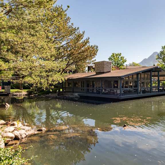 the pond and the boat house at the pavilion