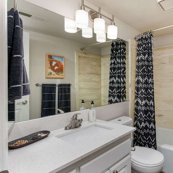 a bathroom with a sink and a toilet and a tub