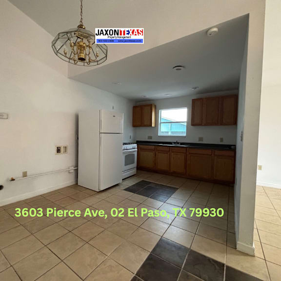 a kitchen with a fridge and a dining table is for sale at 3603 pierce ave, 02 el paso, tx 79930.