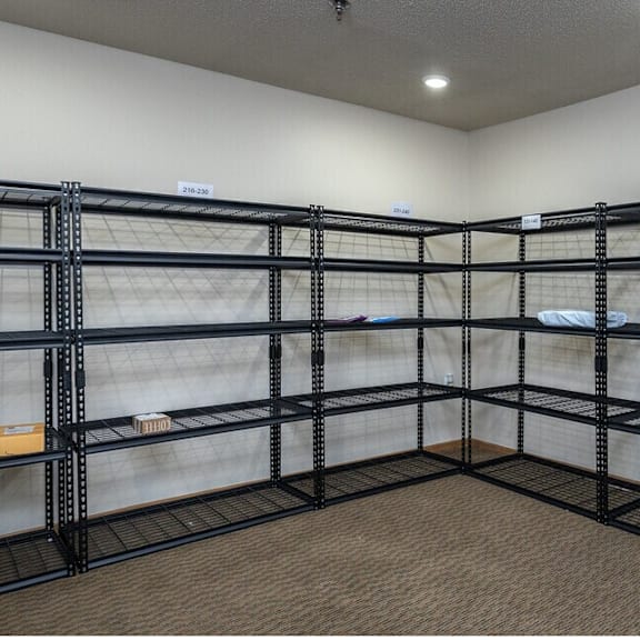 empty shelving unit in a room.
