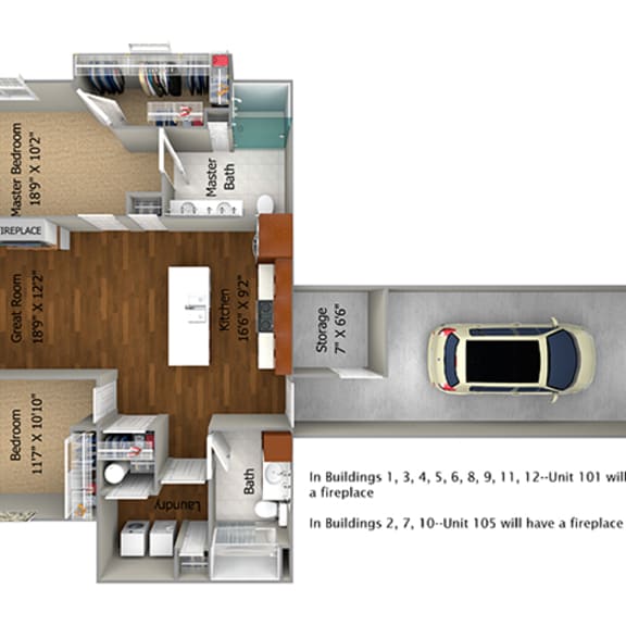 Thumbnail 1 of 2 2 Bedroom/2 Bath (1,096 sf) Floor Plan at Cedar Place Apartments, Cedarburg, 53012