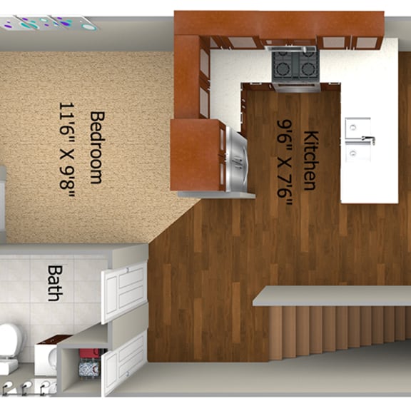 Thumbnail 2 of 2 Studio / 1 Bath (587 sf) Floor Plan at Cedar Place Apartments, Wisconsin