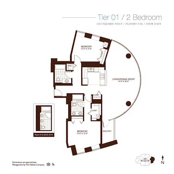 Thumbnail 1 of 2 Two Bedroom Floor Plan at Kingsbury Plaza, Chicago, IL