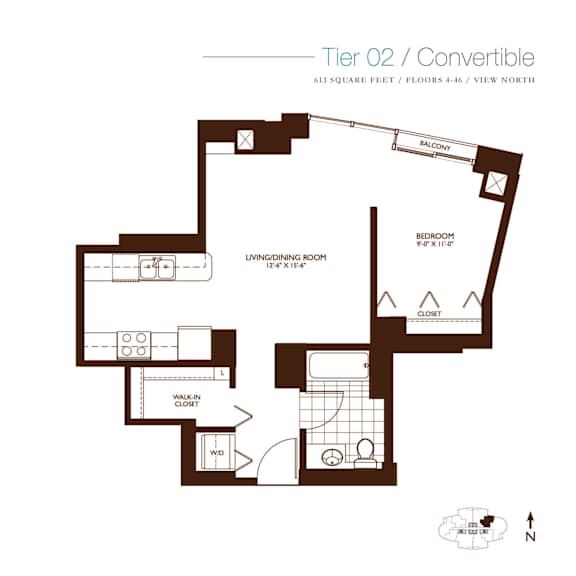 Thumbnail 1 of 2 Convertible Floor Plan at Kingsbury Plaza, Chicago, 60654