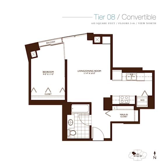 Thumbnail 2 of 2 0 Bedroom 1 Bath Floor Plan at Kingsbury Plaza, Chicago, Illinois