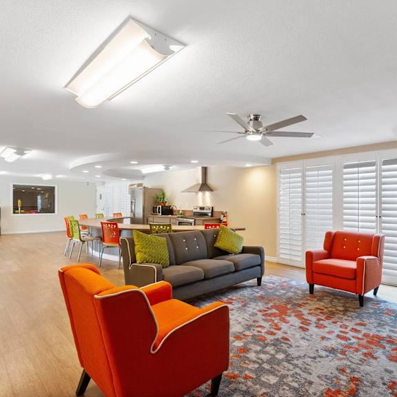 a conference room with chairs and a table and windows at terramonte apartment homes, california, 91767