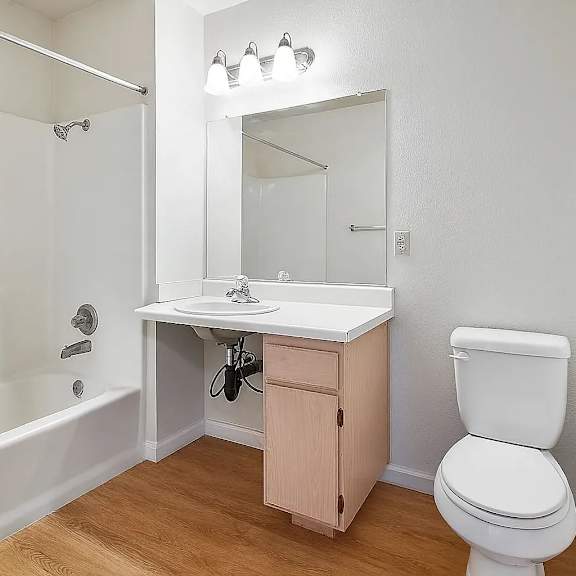 a white toilet sits next to a sink in a small bathroom.