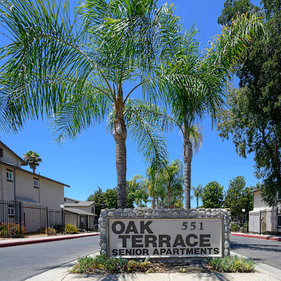 a sign that says oak terrace senior apartments at oak terrace senior apts, california