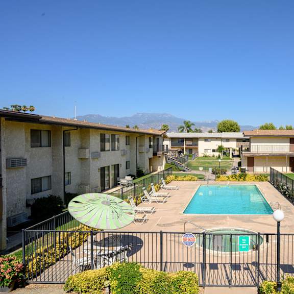 a view of the pool at desert vacation villas, a vri resort at park columbia apts, california, 92544