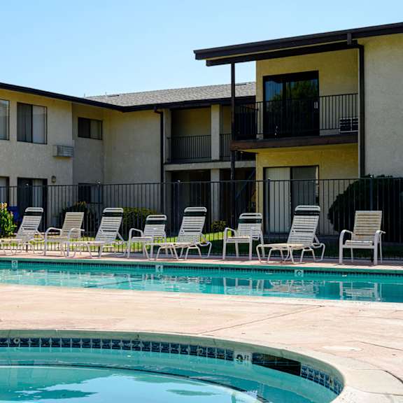 our apartments showcase an unique swimming pool at park columbia apts, hemet california
