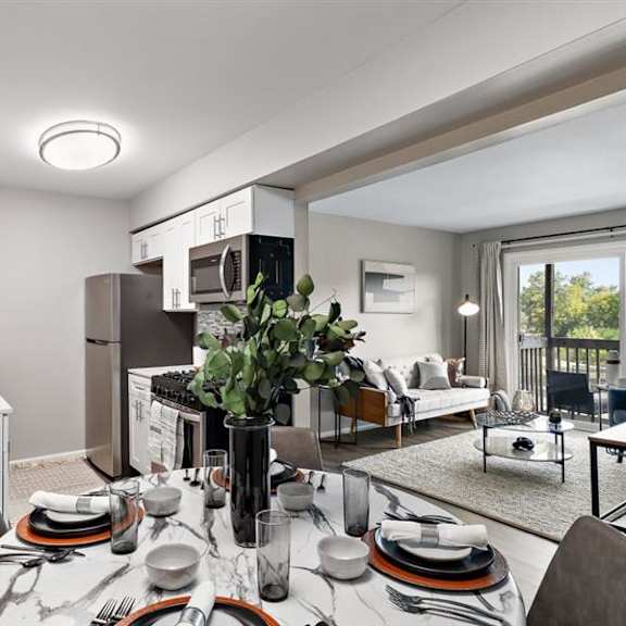kitchen and living at residences at grand blanc apartments - grand blanc, mi, michigan, 48507