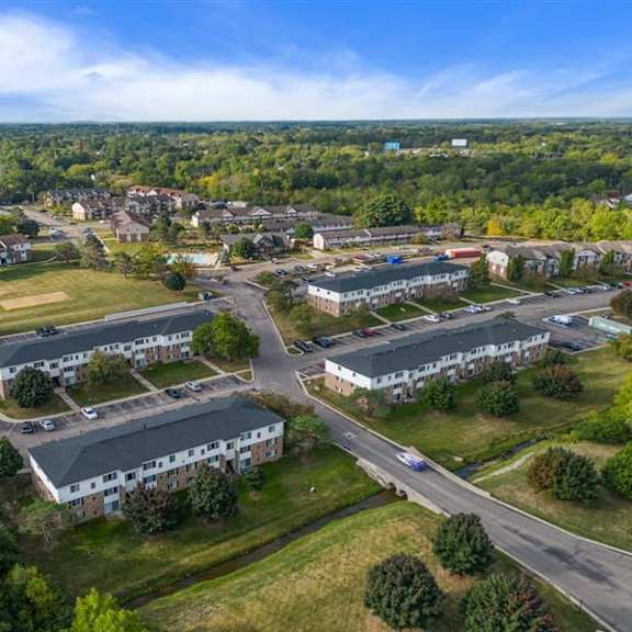 drone exterior view at residences at grand blanc apartments - grand blanc, mi, michigan