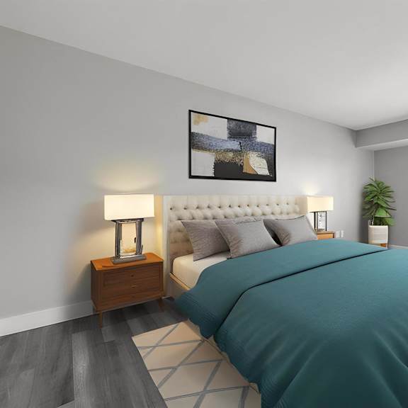 a bedroom with a bed and a window at sunnymede apartments - troy, mi, michigan