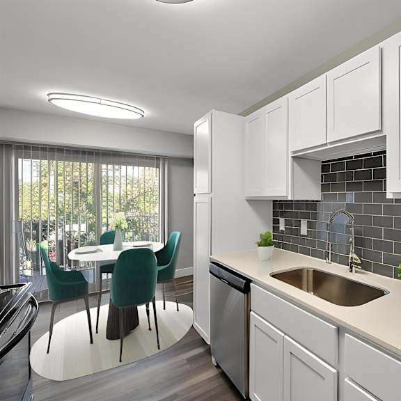a kitchen with white cabinets and a sink at sunnymede apartments - troy, mi, troy, michigan