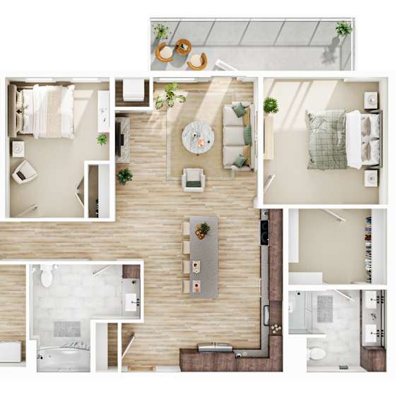 Thumbnail 1 of 3 3 bedroom 1 bath D-1 Floor Plan at The Mera, St Louis Park, MN, Minnesota, 55426