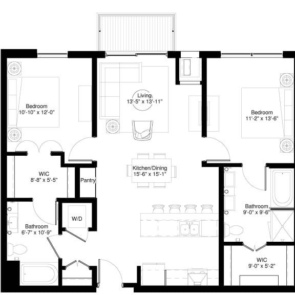 Thumbnail 1 of 4 2 Bedroom American Elm Floor Plan at Central Park West, Minnesota, 55416