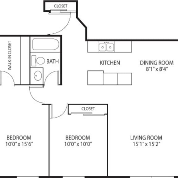 Thumbnail 1 of 4 2 bed 1 bath floor plan at Mears Park Place, St. Paul