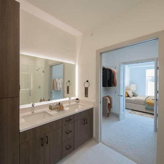 Thumbnail 8 of 10 Primary bathroom in the CC3 two bedroom plus den, two bathroom floor plan at The Mera in St. Louis Park, Minnesota