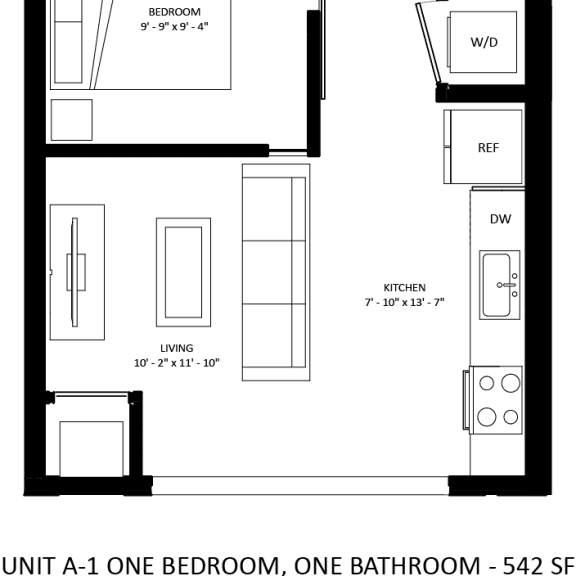 Thumbnail 2 of 3 1 bed 1 bathroom A-1 Floor Plan at The Mera, St Louis Park, MN, Minnesota, 55426