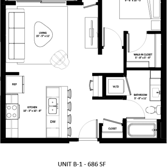 Thumbnail 2 of 3 1 bed 1 bathroom B-1 Floor Plan at The Mera, Minnesota, 55426