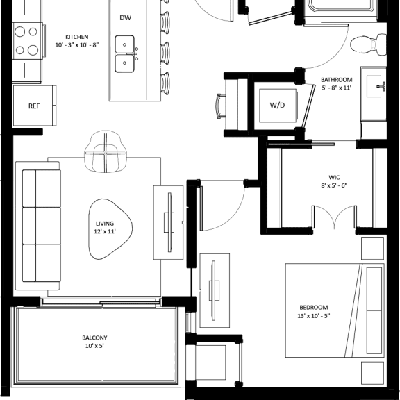 Thumbnail 2 of 4 1 bed 1 bathroom B-2 Floor Plan at The Mera, St Louis Park, MN