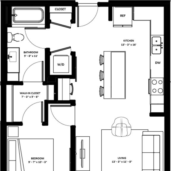 Thumbnail 2 of 3 1 bed 1 bathroom B-3 Floor Plan at The Mera, St Louis Park, 55426