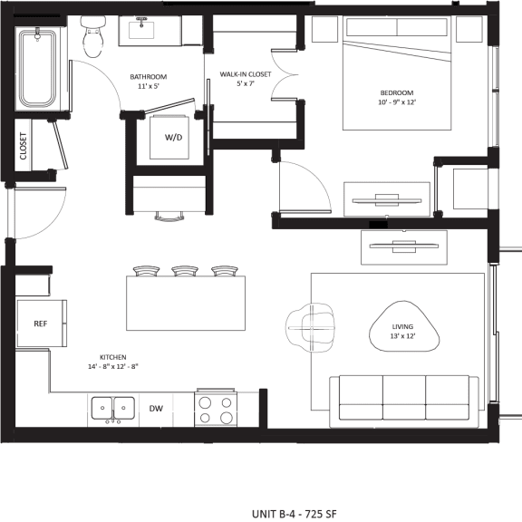 Thumbnail 2 of 3 1 bed 1 bathroom B-4 Floor Plan at The Mera, St Louis Park, Minnesota