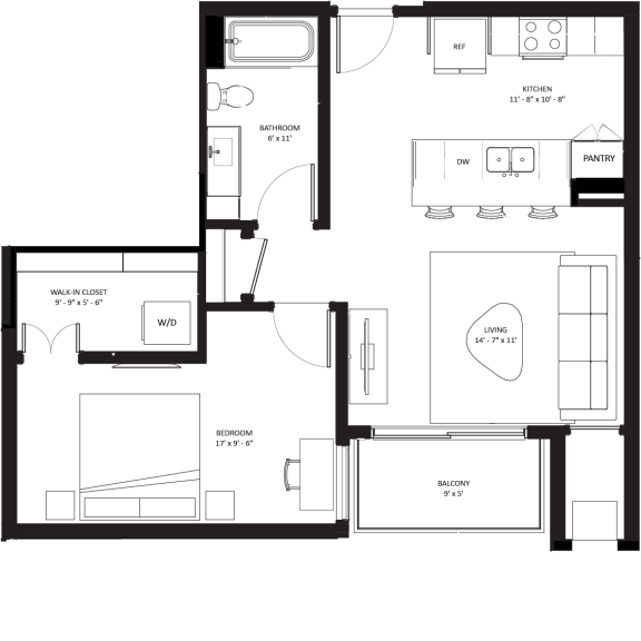 Thumbnail 2 of 2 1 bedroom 1 bathroom B-6 Floor Plan at The Mera, St Louis Park, 55426