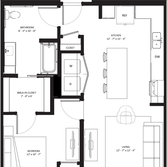 Thumbnail 2 of 3 1 bed 1 bathroom B-7 Type A Floor Plan at The Mera, St Louis Park, MN, Minnesota, 55426