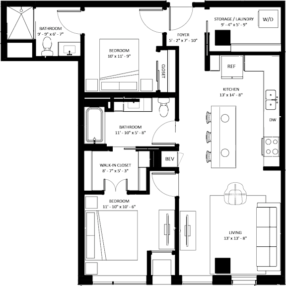 Thumbnail 2 of 2 2 bedroom 2 bathroom C-1 Floor Plan at The Mera, St Louis Park, MN