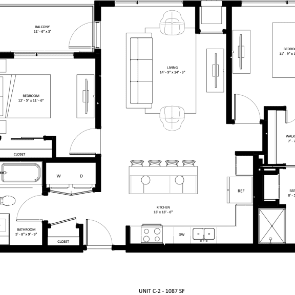 Thumbnail 2 of 3 2 bed 2 bathroom C-2 Floor Plan at The Mera, St Louis Park, 55426