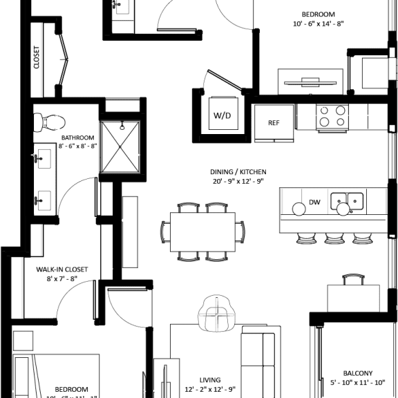 Thumbnail 2 of 2 2 bedroom 2 bathroom C-5 Floor Plan at The Mera, Minnesota